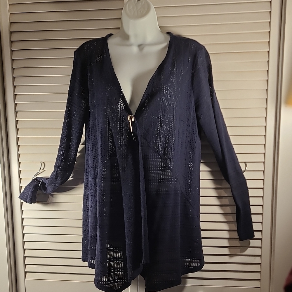 Eyeshadow Navy Lace Crochet Cardigan